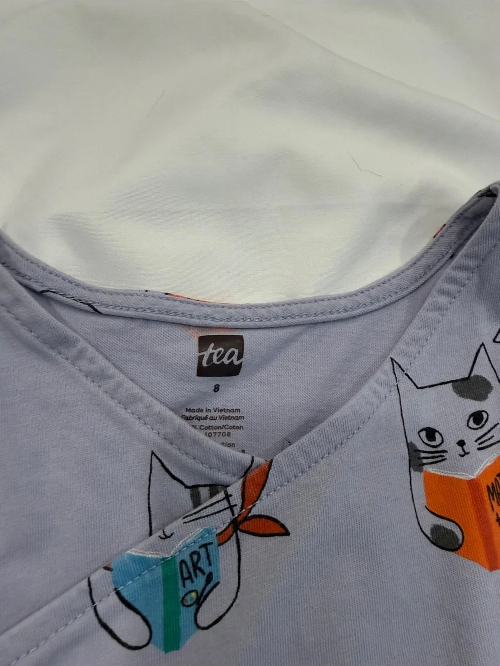 Tea Collection Lavender Cat-Print Dress with Orange, Yellow & Teal Accents